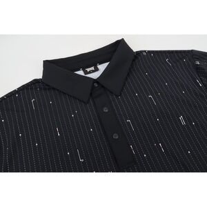 PXG Golf Icons Polo Mens XL Black Pinstriped Golf Club Tee Print MF24ATP1-07C